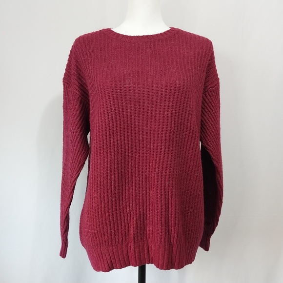 L.A Hearts Burgundy Crewneck Ribbed Knit Long Sleeve Pullover Sweater XS - Picture 2 of 10